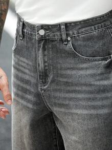 Manfinity Homme Men's Casual Denim Shorts With Frayed Edges Pocket & Contrast Color - Grey - View 6