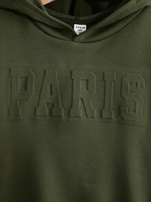 SHEIN Tween Boys' Letter Embossed Long Sleeve Sweatshirt,In Fall/Winter - Army Green - View 5