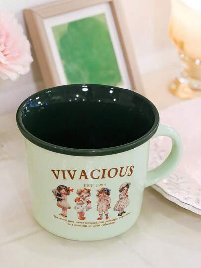 Fairycore 1 pieza Taza de café de cerámica de color, taza de agua doméstica simple, compatible con lavavajillas y microondas, con estampado de niña linda, taza de cerámica vintage, taza de café, serie de jardín, decoración del hogar