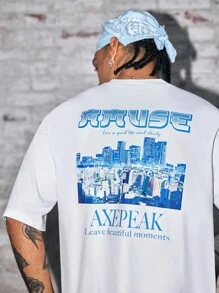 AXEPEAK 男士休闲修身都市印花T恤 - 白色 - 查看 5