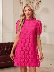 SHEIN Clasi Elegant Lace A-Line Dress, Flattering For All Body Types,Valentine's Day Dress,Red Dresses Classy Elegant - Hot Pink - View 5