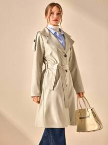 CLARA VERO Belted Water Repellent Long Trench Coat - Beige - View 3