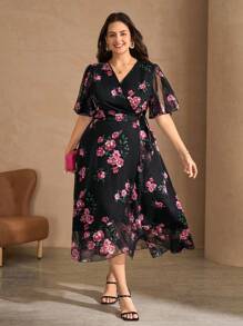 SHEIN Clasi Plus Size Women Floral Print Mesh Sleeve Crossed Wrap Elegant Dress Floral Dress Women Elegant Wrap Dresses For Women Floral Wrap Dress Rose Print Dress Black Floral Dress Fall Clothes Plus Size Fall Outfits Back To School Homecoming Country Concert Outfit Country Outfits Women Modest Dresses For Women Modest Old Money Wedding Guest Dress Women Dress For Wedding Guest Mother Of The Bride Dresses For Wedding Formal Dresses For Wedding Guest Dress For Wedding Birthday Dresses For Women Birthday Outfit Boho Fairycore - Multicolor - View 6