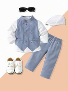 SHEIN 2 件套男婴绅士装 - 背心和裤子，时尚优雅，适合生日派对、婚礼、周年纪念和节日场合 - 灰色 - 查看 8