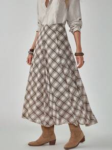 Florisole 女式复古蕾丝拼布休闲衬衫，适合秋季上学、办公室和日常穿着 - 卡其色 - 查看 6