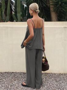Livesso Women's Casual 2 Pieces Set, Summer New Arrival, Solid Color - Grey - View 2