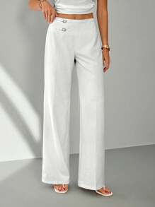 SHEIN Tall Pantalon droit à taille haute et coupe droite pour femmes, style casual unicolore