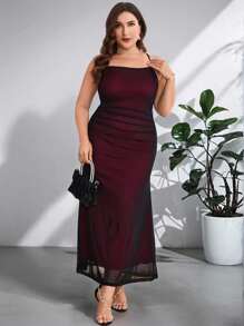 Firerie 大码优雅薄纱拼接褶皱吊带长裙 - 彩色 - 查看 5