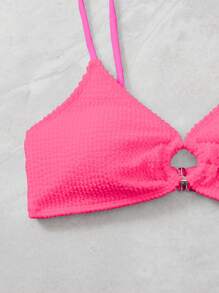 SHEIN Swim Summer Beach Ring Linked Bikini Top - Hot Pink - View 4