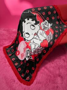 Betty Boop x SHEIN Manta de cama cruda con estampado de personajes de dibujos animados y labios, para regalos