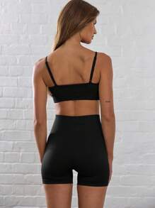 Musera Sport Spaghetti Strap Strappy Active-Wear Sports Bra Summer Workout Gym Running Yoga Gym Fitness Pilates Daily Casual - Black - View 4