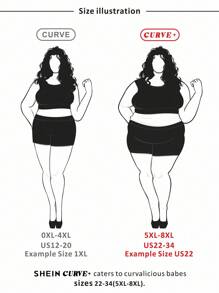 SHEIN CURVE+ Große Größen Einfarbiges Top mit V-Ausschnitt und kurzen Ärmeln und Hose mit weitem Bein, lässiges zweiteiliges Set, Große Größen Zweiteilige Outfits, Curve Große Größen Co Ords, Damenkleidung in Übergröße, Große Größen Sets für Damen, 6XL Plus Damenkleidung - Schwarz - Übersicht 3