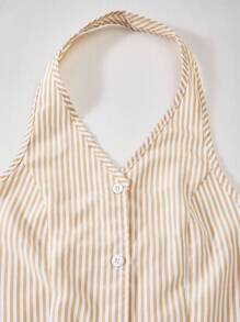 Sparklyn 2pcs Teen Girls Outfit, Sleeveless Cardigan Vest With Striped Tank Top And Loose Striped Wide Leg Pants Set, Casual Two Pieces Suit For Summer