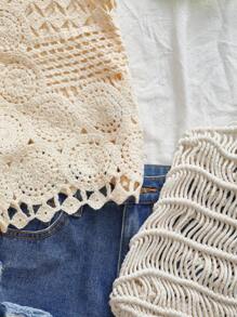 Travachic 女士针织上衣、度假风格、休闲夏日度假、波西米亚海滩度假、波西米亚风、节日庆典、海滩、夏季、毕业典礼、海滩必备品、女士假日镂空钩针背心、7 月 4 日女士、俱乐部、钩针 - 杏色 - 查看 4