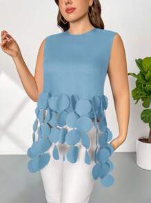 Firerie 1 件加大码纯色无袖衬衫，夏季时尚 - 藍色 - 查看 4