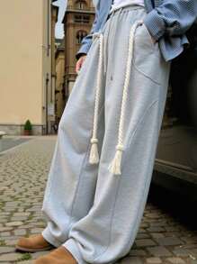 Manfinity EZcore 男士松紧腰抽绳宽松休闲夏季时尚运动裤灰色宽松运动裤阔腿运动裤男士宽松运动裤超大码运动裤