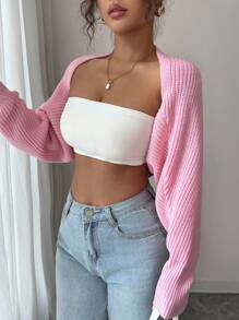 Selianne Women's Casual Solid Color Ribbed Cropped Cardigan - Pink - View 6