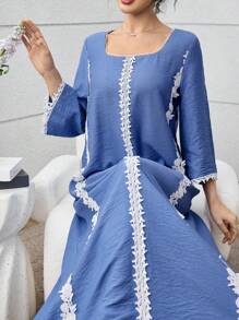 Yasmyna Spring Summer Square Neck Floral Trim Dress