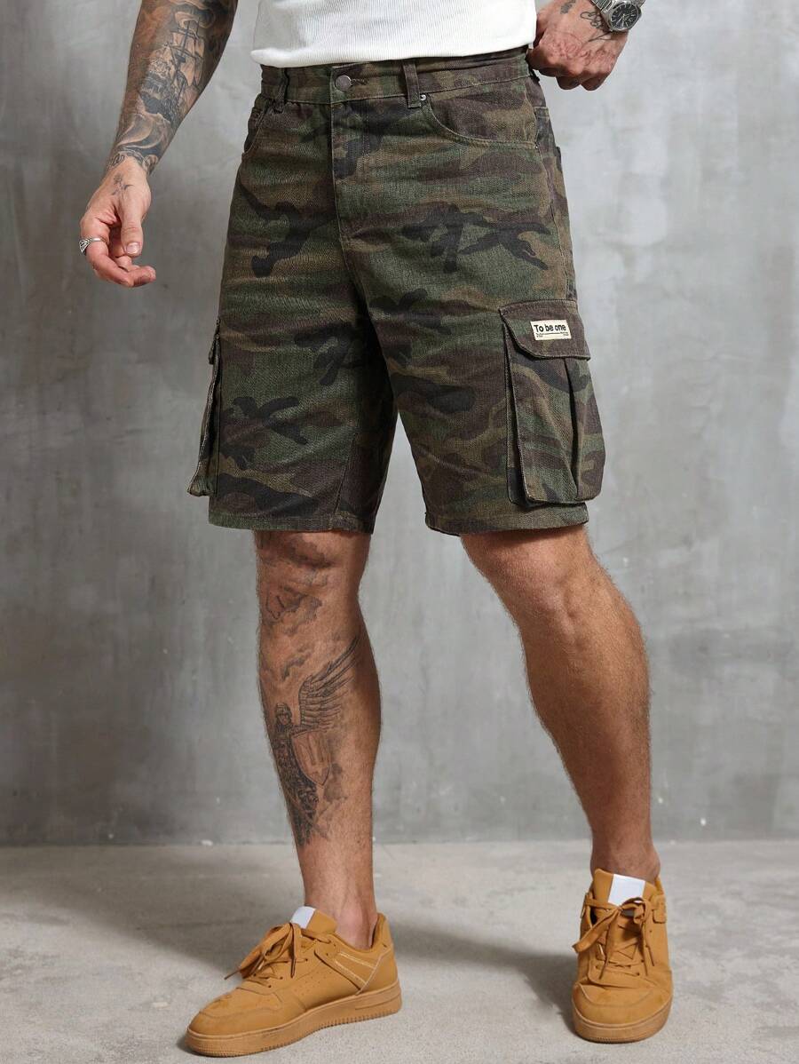 Manfinity LEGND Quần short denim ống rộng in họa tiết Guessing dành cho nam - Nhiều màu - Xem 1