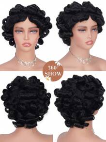 Density Pro “蓬松蓬松的卷发，100% 真人发质，带刘海，自然黑色，6 英寸长，200% 超高密度，轻松佩戴，初学者友好设计，蓬松蓬松的卷发，适合早上 9 点的发型，运动、度假、旅行、节日、舞会、户外角色扮演、校园、学校、海滩、婚礼、露营、节日装扮、夏季装扮、Vacay Vibes 魅力、优雅休闲、Y2k 时尚风格，SS25 关键词和自然发际线，可调节肩带和舒适的帽式结构” - SNatural - 查看 5