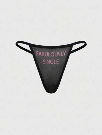 Tangas de malla transparente con estampado de letras sexy para mujeres