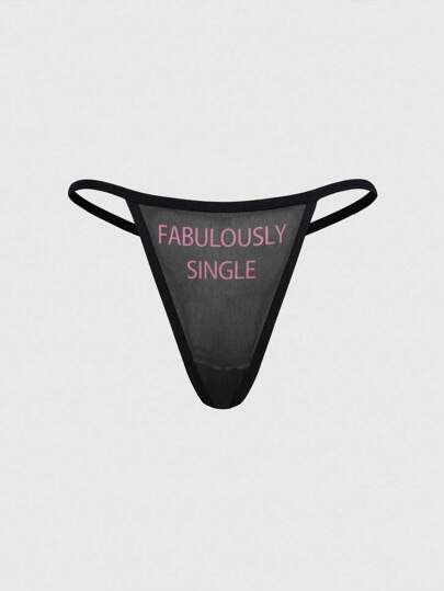 Culottes tanga sexy en maille transparente avec imprimé lettres pour femmes