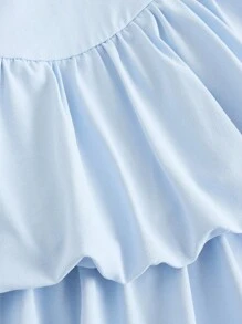 Girlism 少女针织腰部褶皱下摆休闲挂脖纯色迷你连衣裙