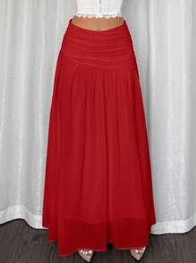 Firerie 女士优雅简约白色雪纺飘逸 A 字形不对称拉链半身裙，适合海滩度假、度假、休闲日常穿着 - 紅色 - 查看 7