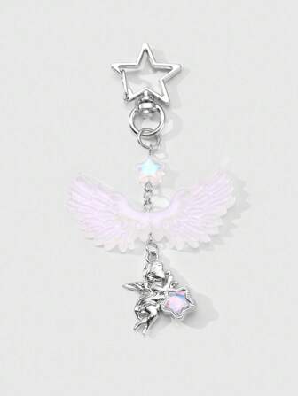 Kawaii 1pc Chic, Fashionable & Cute High-Quality Acrylic Star Wing Angel Pendant With Rhinestones, Suitable For Women/Ladies, Daily Wear & Holiday Gift