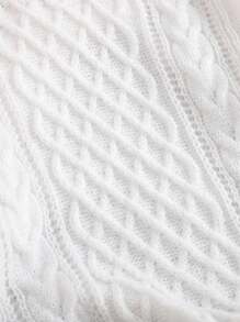 SHEIN كنزة صوفية كاجوال بياقة طاقم للبنات المراهقات، بتصميم كابل سميك مضفر - أبيض - مشاهدة 8