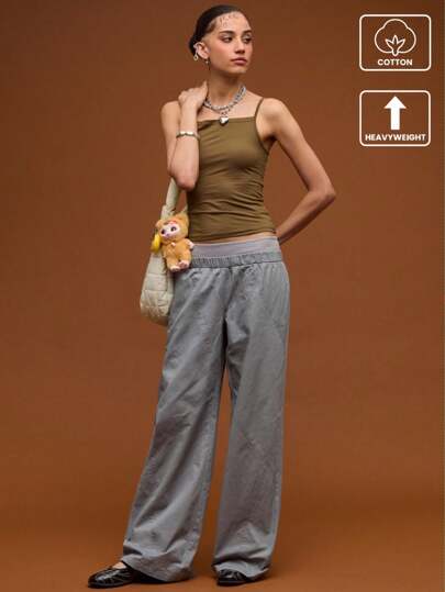 COUREZ Pantalones joggers rectos de tiro bajo de nailon / Conjunto de ropa de verano para mujer, Bottom de verano /Estilo casual de calle /Y2K 100% algodón vintage