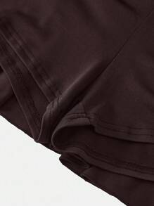 SHEIN Girlism Thường ngày cho bé gái tuổi teen, Thể thao, Trường học, Quay lại trường, Quần bó bên trong màu đen có viền xếp nếp đôi, Váy trượt, Mùa xuân và mùa hè - màu nâu - Xem 7