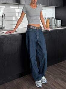 DAZY Women's Gray Half-Zip Fitted Short Sleeve T-Shirt - Grey - View 3