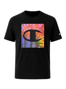 Champion 男士休闲扎染印花短袖T恤，夏季 - 黑色 - 查看 4