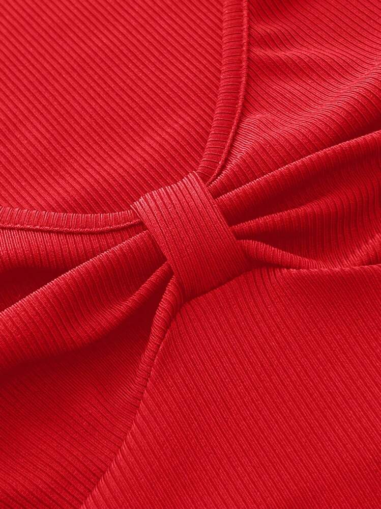 Viva Relle Body de escote en V profundo con textura para mujer de talla grande - Rojo - Añade 7
