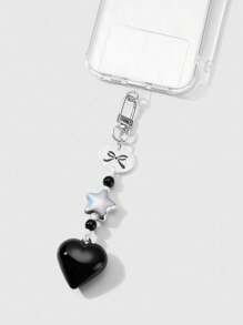 ROMWE Anime 1 pieza Estilo gótico vintage punk negro hueco de acrílico en forma de estrella, corazón, cinta de tul blanco trenzado Llavero DIY, Colgante de bolso, Colgante de teléfono, Regalo para mujeres, niñas, Halloween - Negro - Ver 3