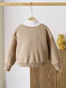 LMoss Kids 少女基本款长袖蝴蝶结开衫，宽松版型 - 卡其色 - 查看 2