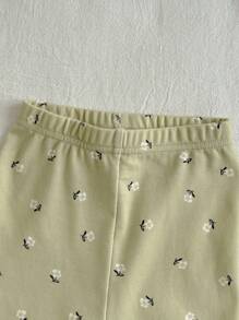 Loomiva Baby Girl  Tight Fit PajamaFloral Print Knit Snug Fit Pajamas - Soft Round Neck Long Sleeve Top And Elastic Waist Tight Pants 2Pcs Set Fall Winter