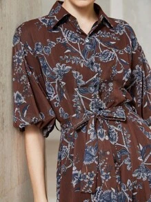 Aveloria Modichic 女士翻领短袖前扣长款花卉印花连衣裙，初秋 - 彩色 - 查看 5