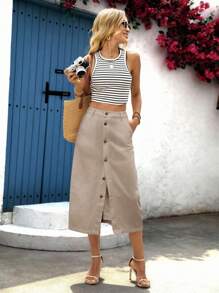 Breezaya Women Street Fashion Button Pocket Denim Mini Skirt - Apricot - View 4