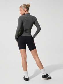 GLOWMODE FeatherFit™ Sculpt It Áo corset co giãn thấm mồ hôi Đường may ôm vừa vặn có lỗ xỏ ngón tay cái Khóa kéo bảo vệ Yoga Pilates tác động thấp Barre Studio Trang phục thường ngày - Xám - Xem 8
