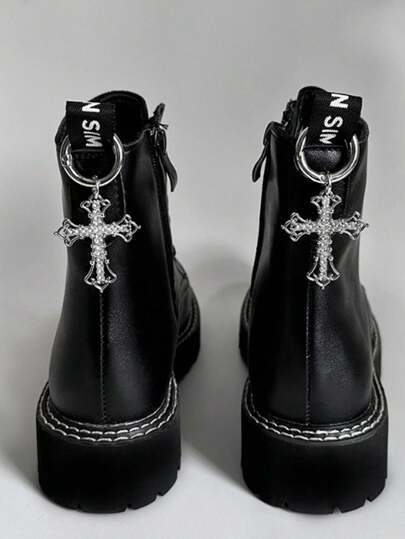 Goth 2pcs/Set Y2K Fashion Faux Crystal Cross Pendant Shoe, Boot, Bag Decoration Accessories