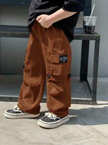 男童休闲百搭字母印花工装裤 - 棕色 - 查看 6