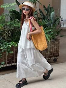 Dazy Kids 2pcs/Set Teen GirlVacation Style Top And Mini Skirt Outfit, Elegant