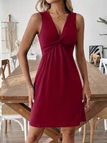 Breezaya 休闲度假扭纹纯色无袖短款夏装 - 酒紅色 - 查看 4