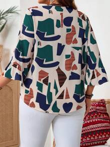 EMERY ROSE 大码女式休闲全印花喇叭袖宽松衬衫，春/夏/秋季