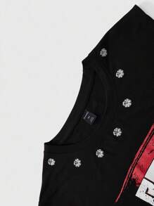 ROMWE MEN Street Life 2pcs Street Style Boxing Sports Character Print Top Suit - Multicolor - View 4