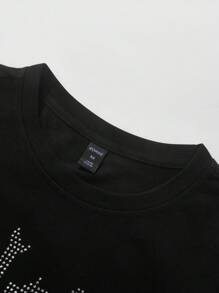 ROMWE MEN Goth Unisex English Graphic Rhinestone Decor Streetwear Tank Top, Halloween - Black - View 6