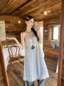 DAZY 女士波点韩版休闲中长连衣裙 夏季女装度假装 - 杏色 - 查看 3