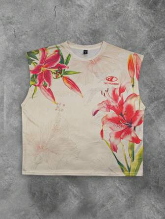 Street Life Men's Floral Print Tank Top, Suitable For Everyday Wear